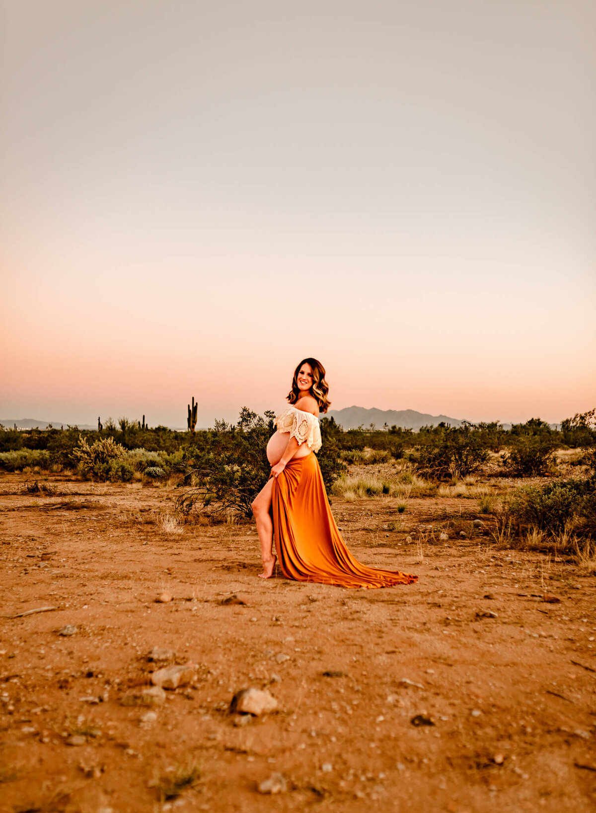 maternity boho gown with slit for AZ maternity photo by Amber