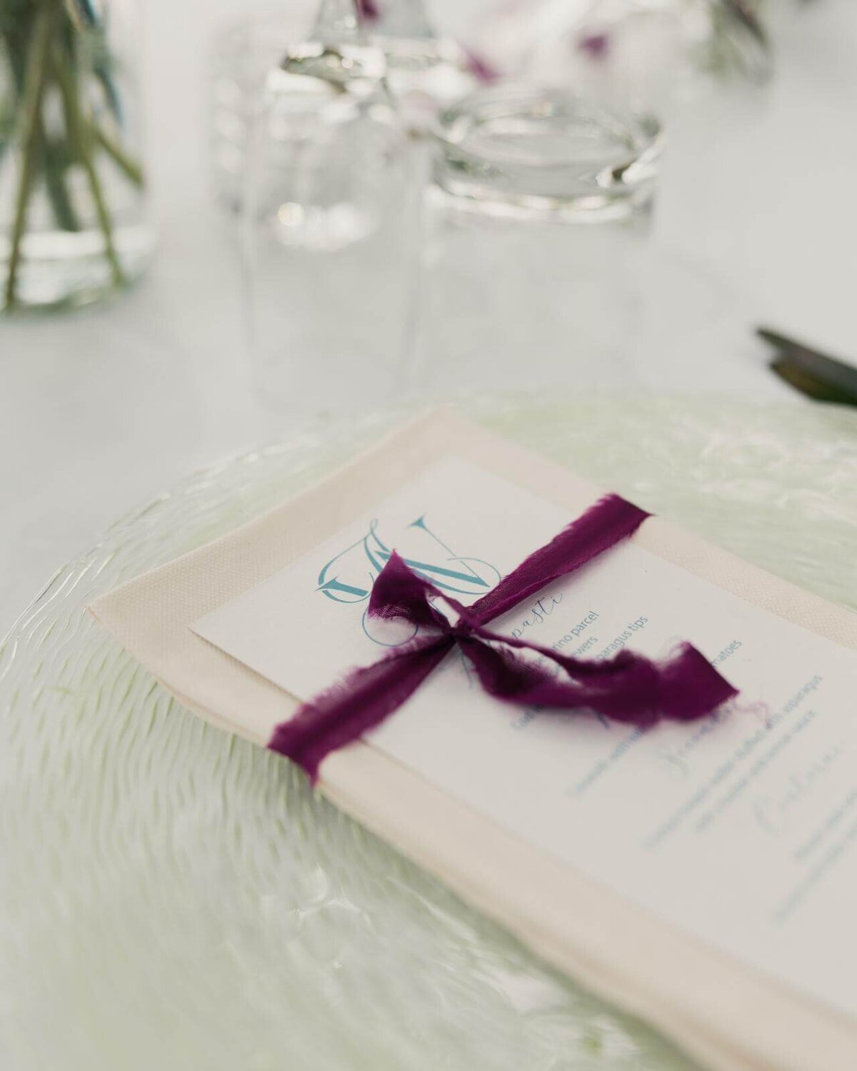 Berry wedding table menus. Photo by Dear.Vincent