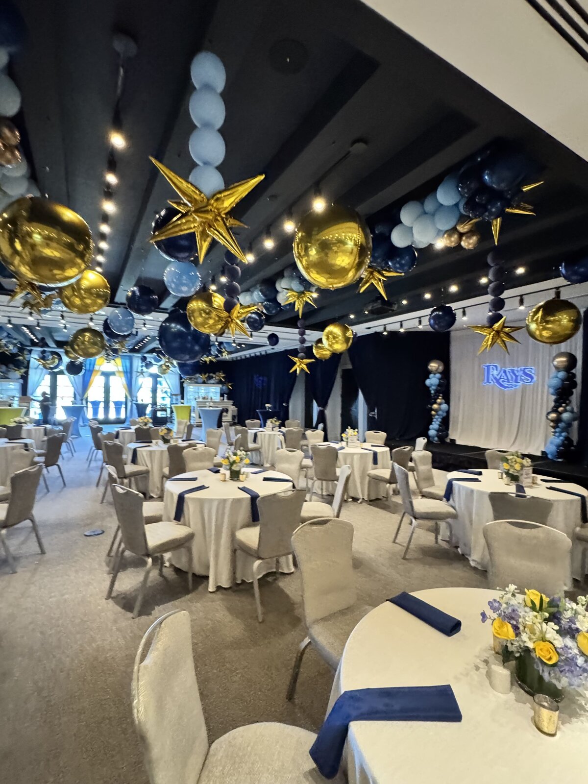 Ballroom event balloons and decor for Tampa Bay Rays