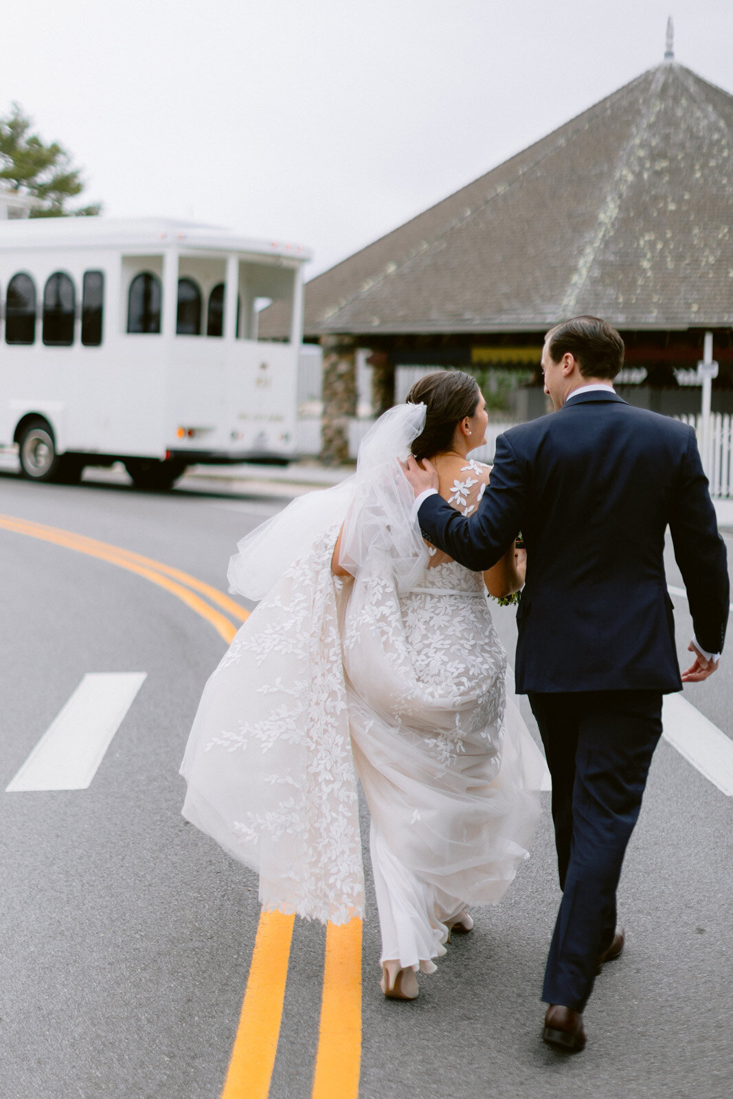 Kate-Murtaugh-Events-Watch-Hill-Carousel-wedding-bride-groom-trolley