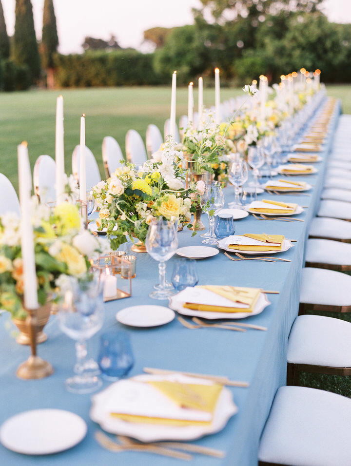 blue and yellow wedding decor