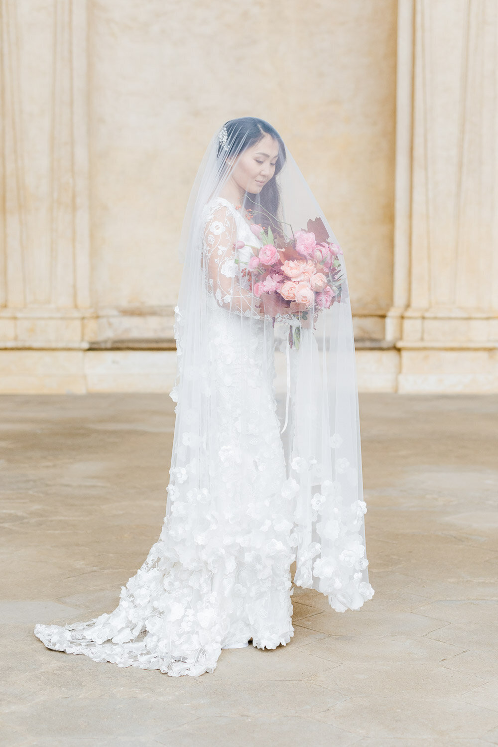 asian bride in her unique wedding dress in prague