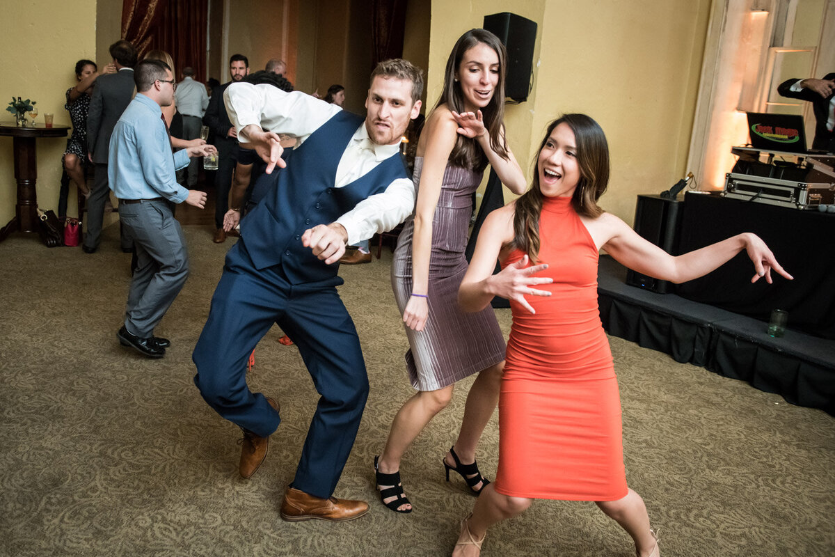 Wedding guests dancing