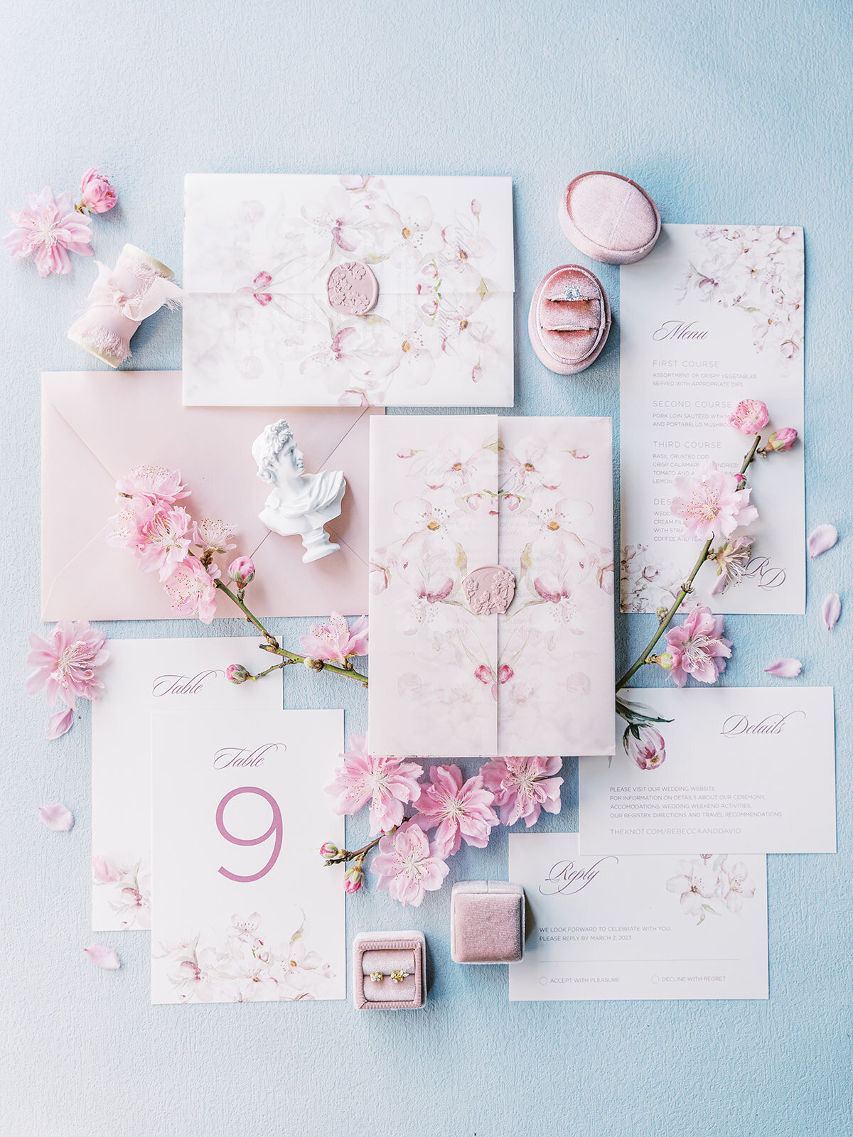 Cherry blossom pink wedding invitation 5