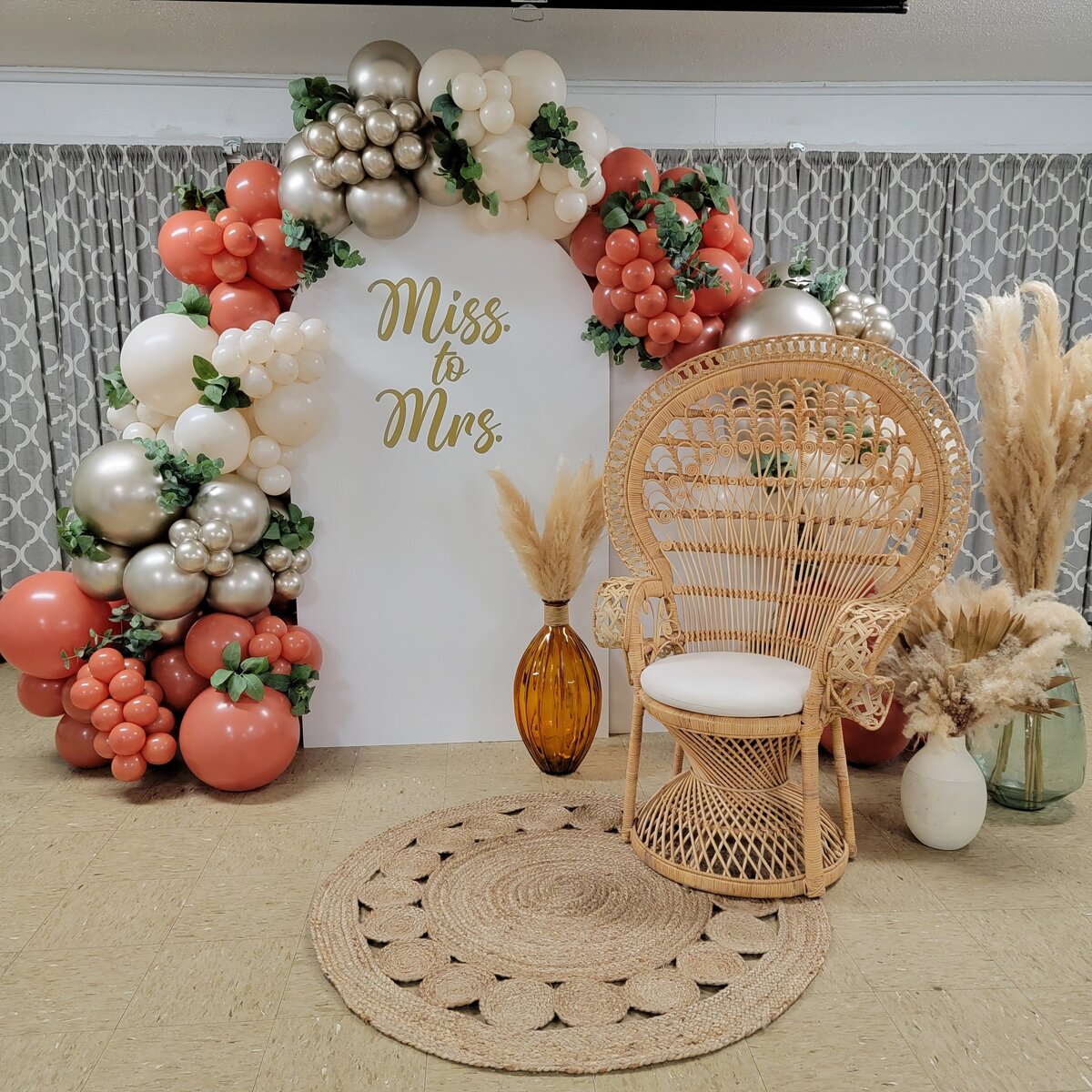 Elegant wedding balloon backdrop package with sophisticated decor and modern design by Air with Flair Decor, Raleigh Balloons and Event Rentals.
