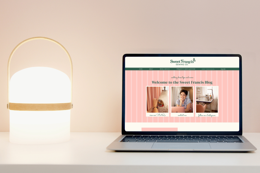 custom Showit website design for Sweet Francis Sewing Co, a bridal alteration in Olympia and Tumwater