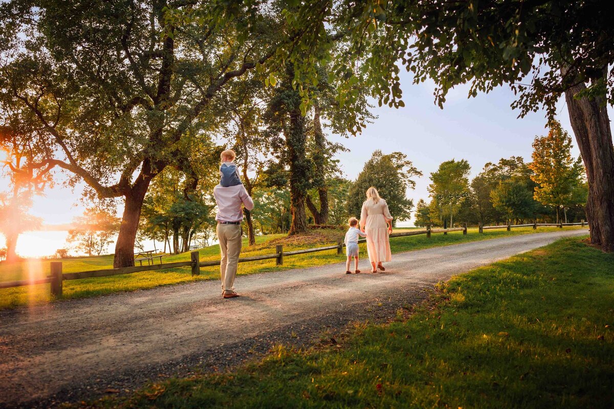 family walking from behind