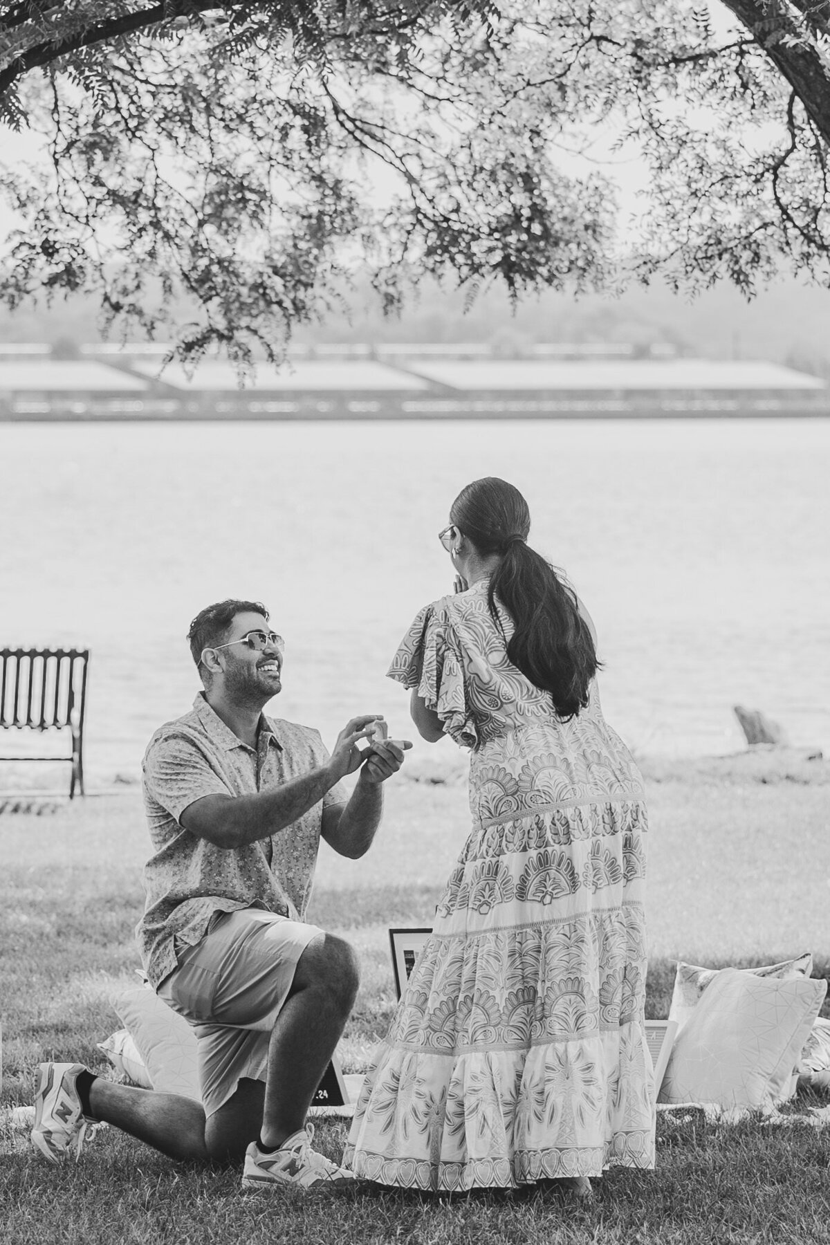 A proposal occurs between a couple at Old Town Alexandria.