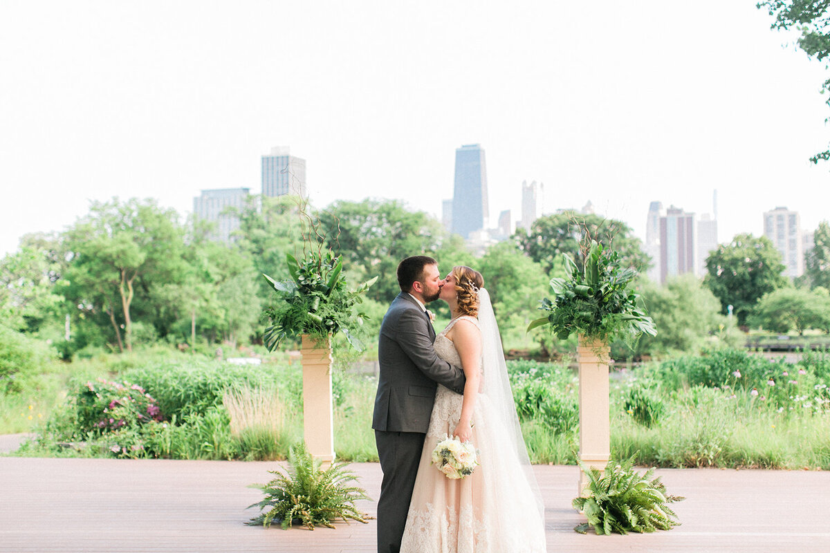 A photo of a bride and groom after their wedding ceremony in Lincoln Park