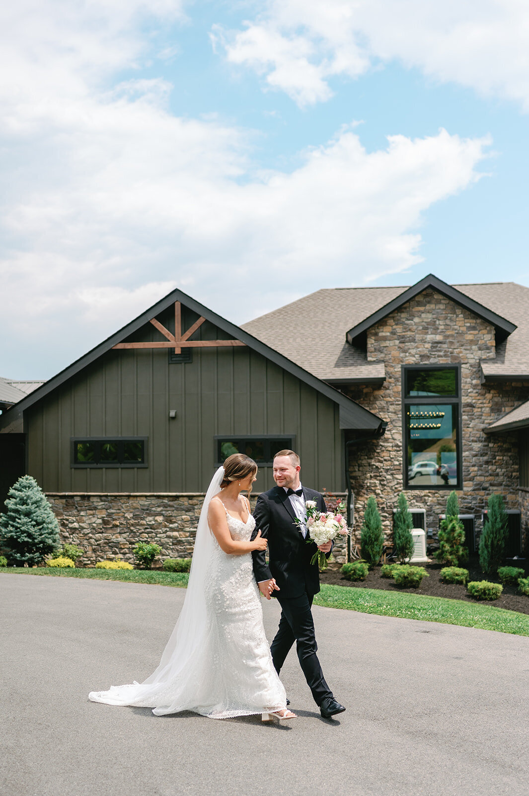 Bride and groom pictures outside of The Trillium venue