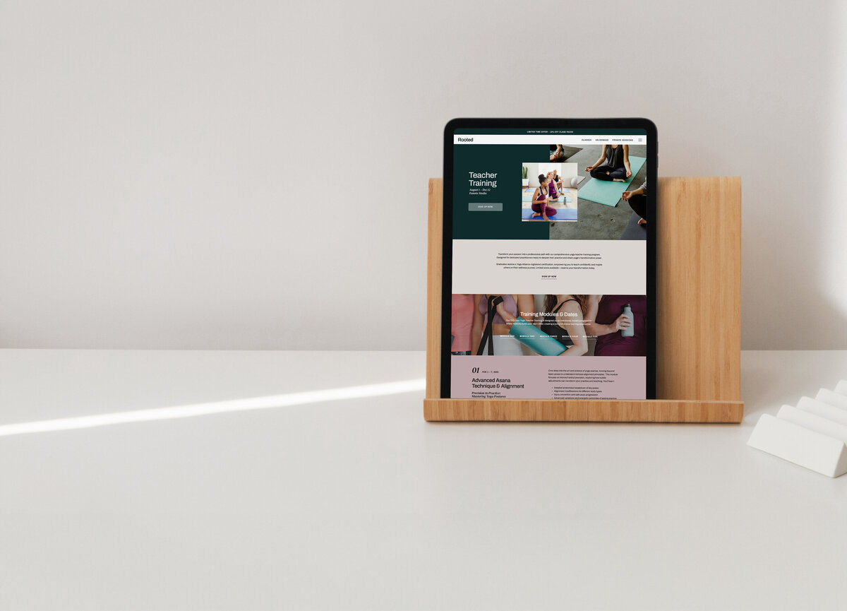 Showit website template displaying a Private Sessions page for a boutique fitness studio.