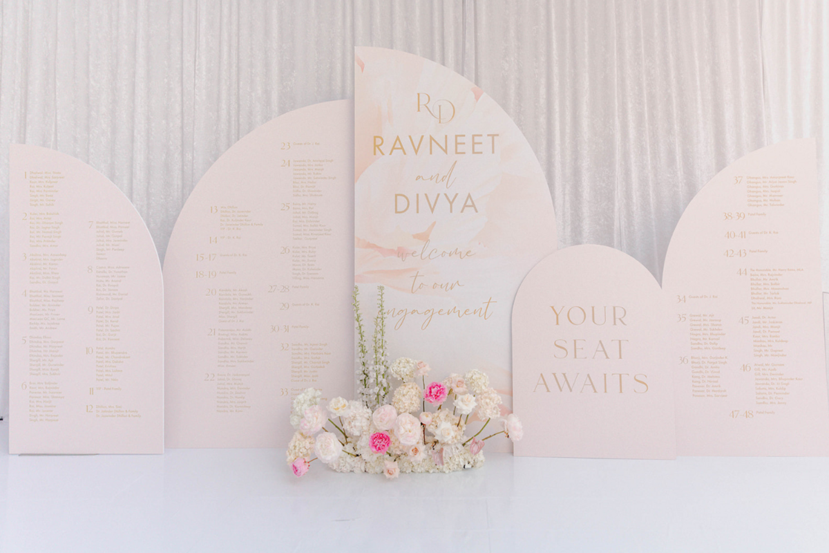 pink-gold-ivory-engagement-party-seating-chart-flowers