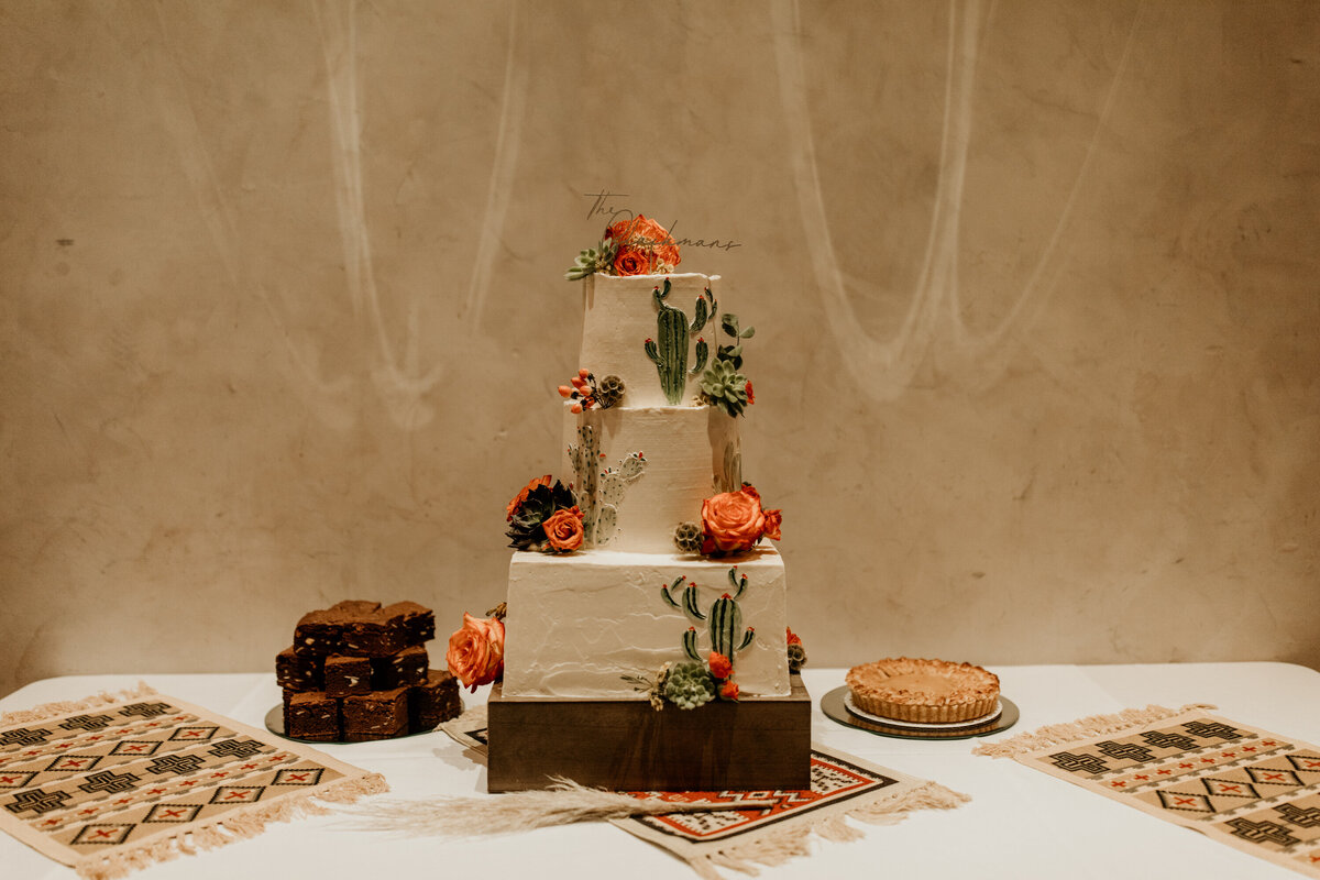 southwest themes wedding cake with cactus