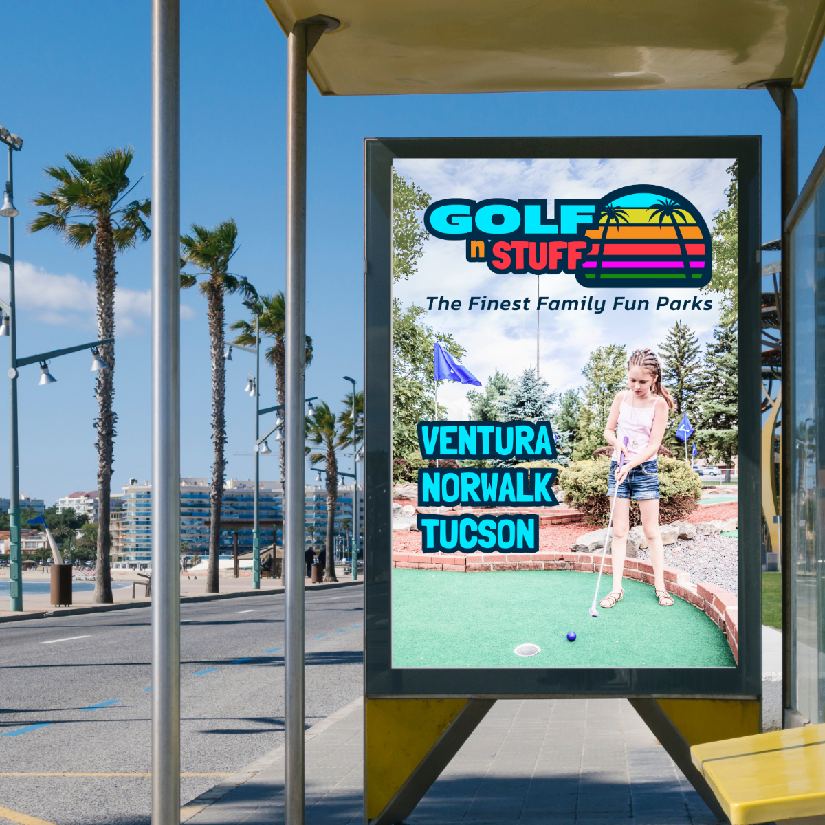 Golf N Stuff Bus Stop Sign