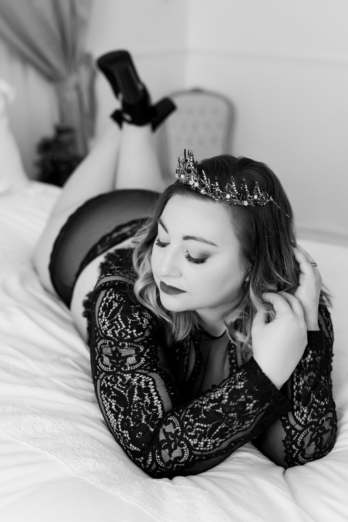 black and white lace boudoir