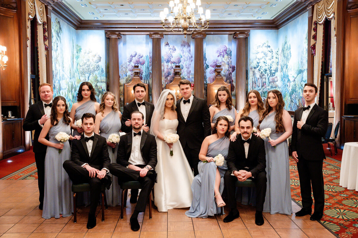 wedding party photo in the ballroom at duquesne club