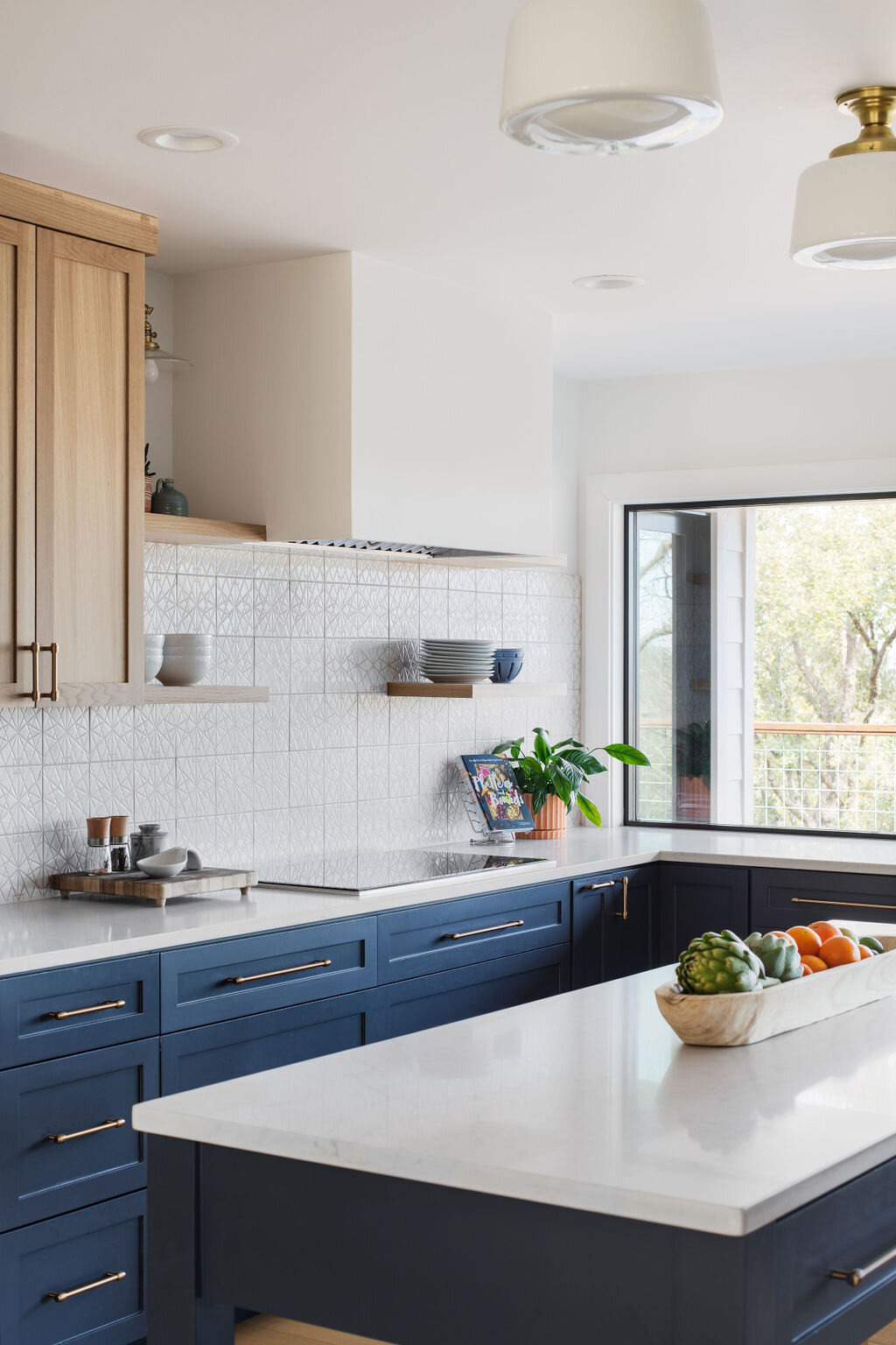 modern kitchen two tone navy and wood 4