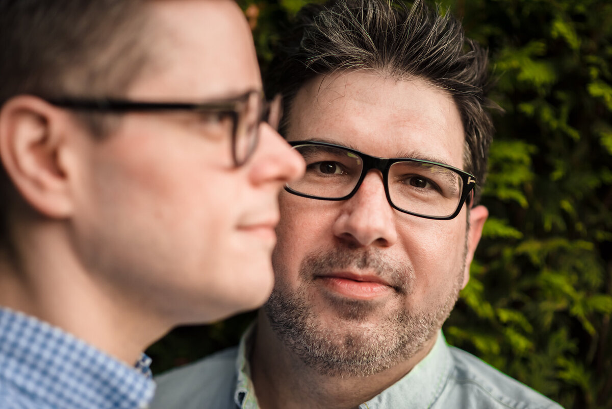 LGBTQ couple close up  of their face