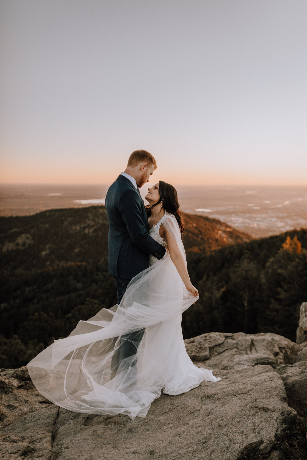 bride and groom sunrise elopement
