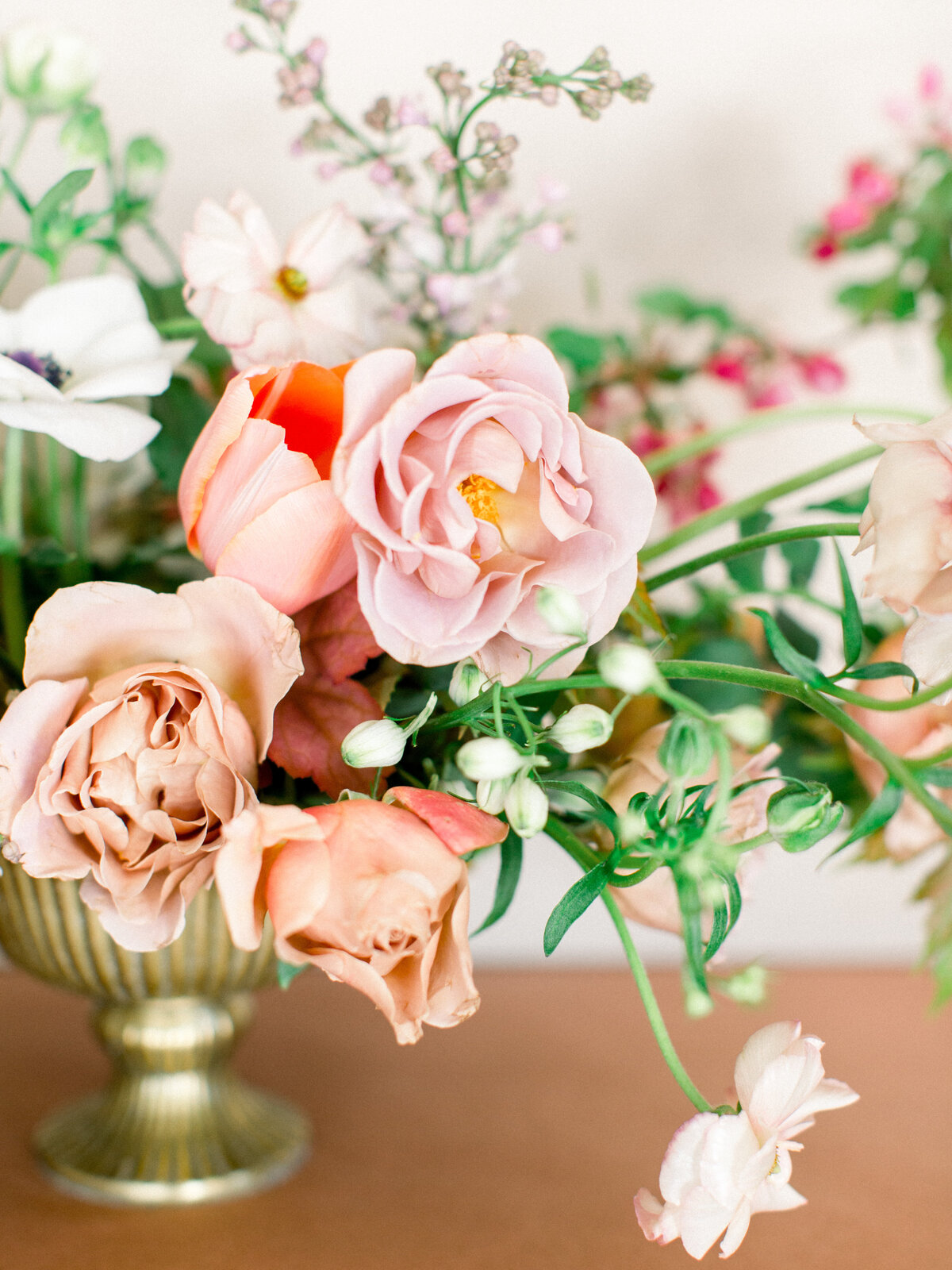 mauve garden rose, studio fleurette, gold compote vase, st. paul mn flowers, 