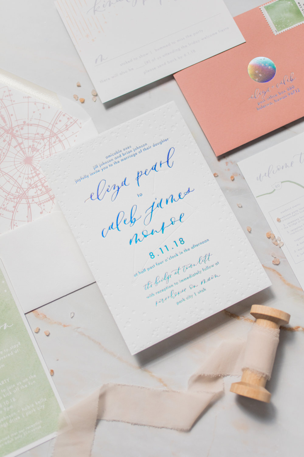 Starry+holographic+wedding+invitations