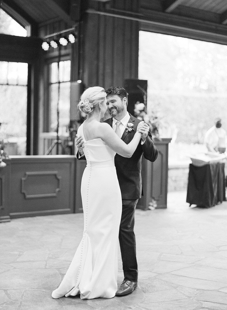 Black and White of Bride and Groom's First Dance Photo