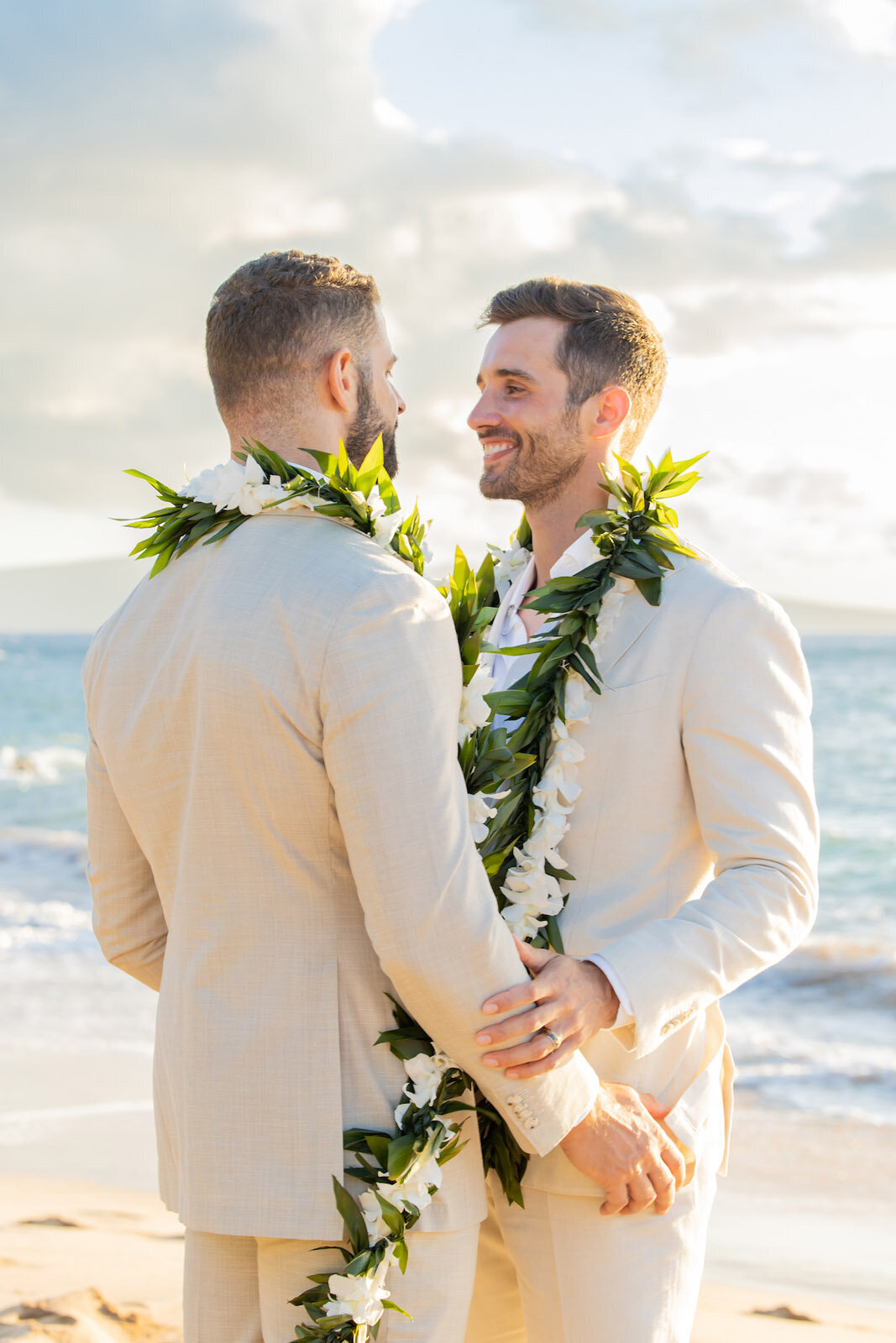 wedding couple on the beach in Maui after the ceremony