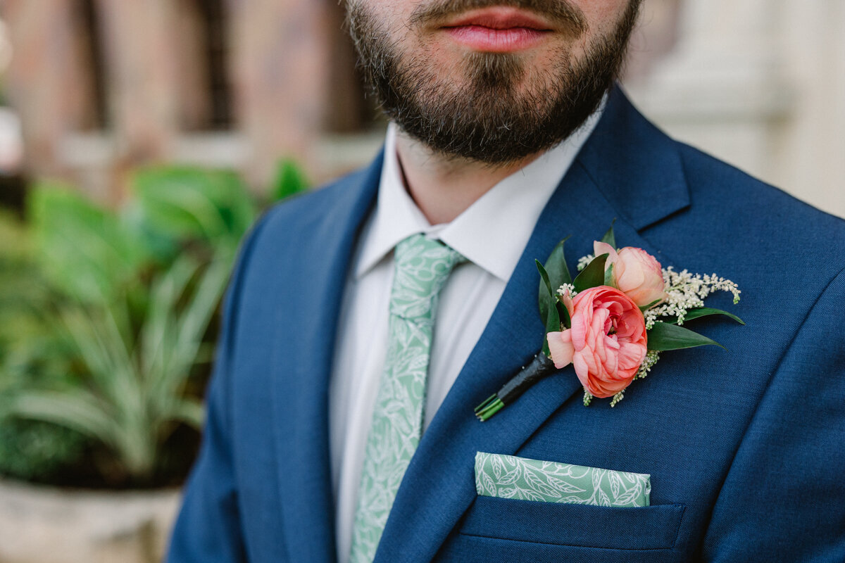 close up of flower and tie
