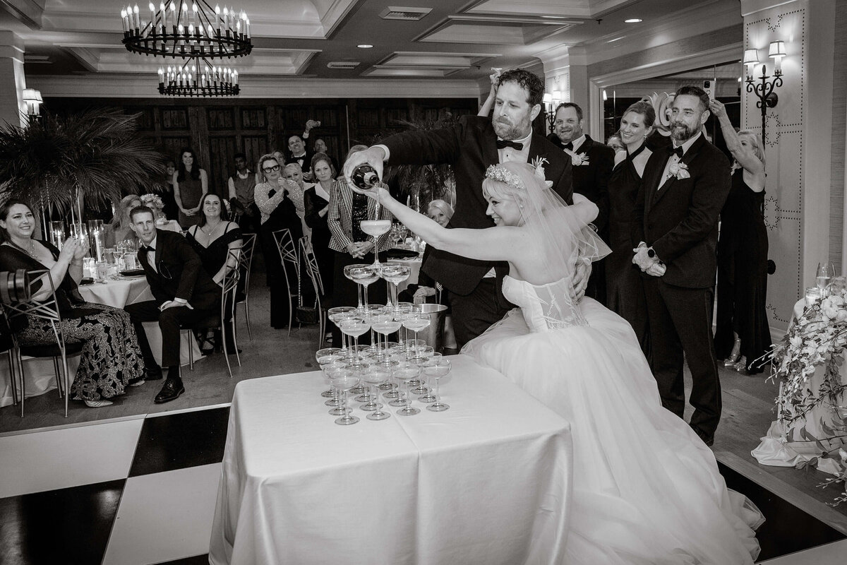 rancho-valencia-wedding-champagne-tower-toast-reception
