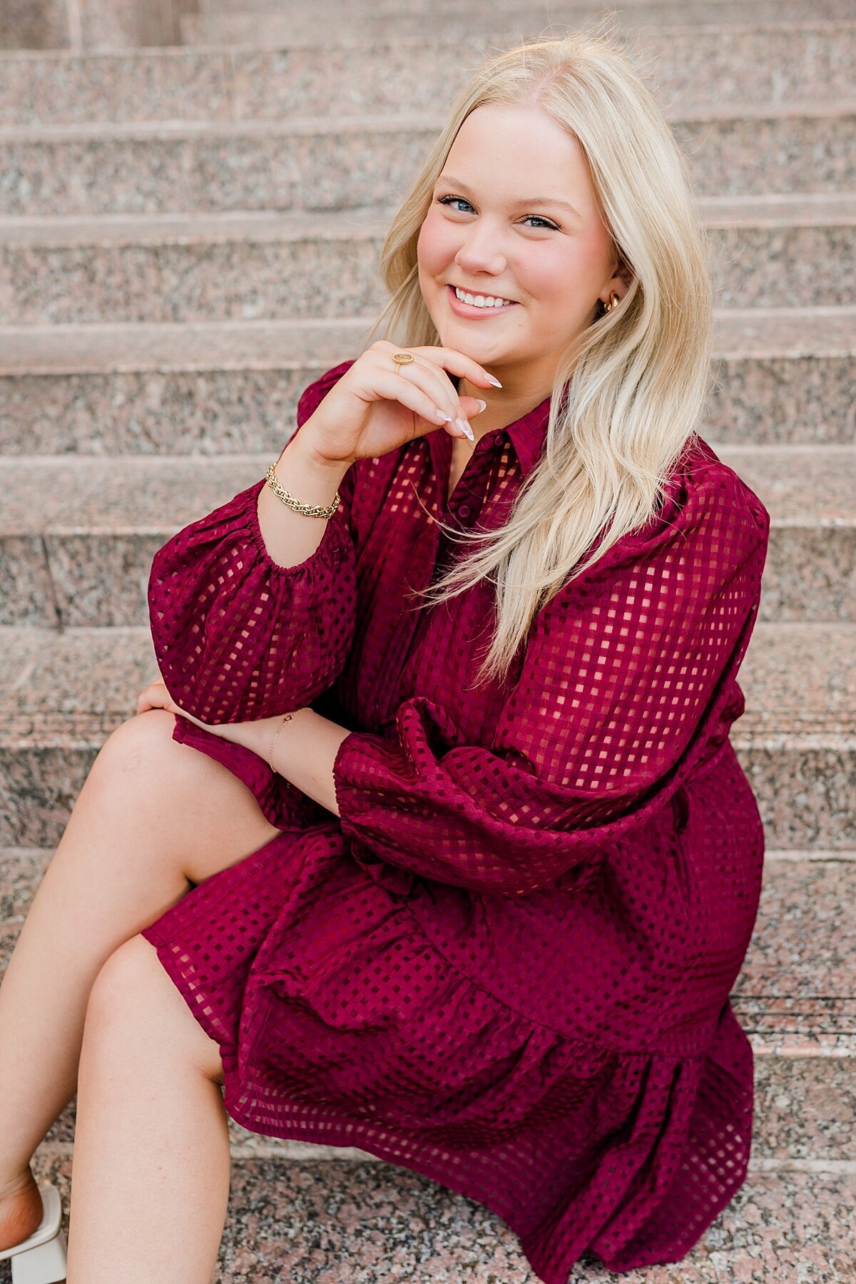Texas state senior girl sitting at alkek
