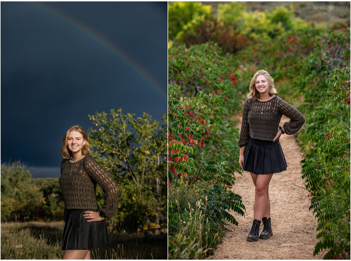 Boulder Colorado Senior Photography with Rainbow Sky