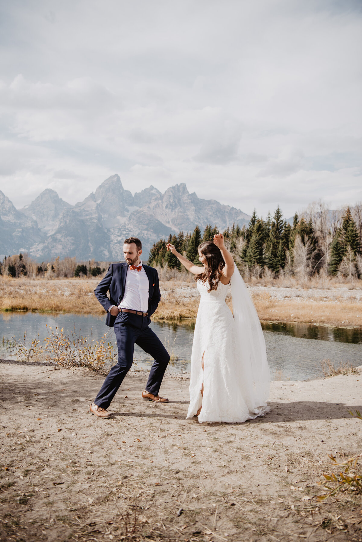 Photographers Jackson Hole capture couple dancing after Grand Teton elopement