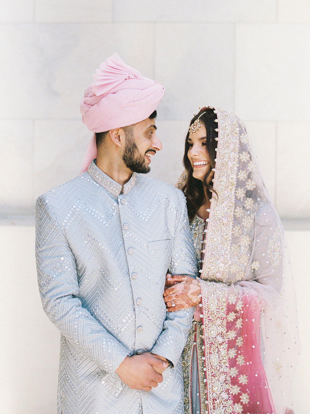 Bride and groom look at eachother after their Nikah
