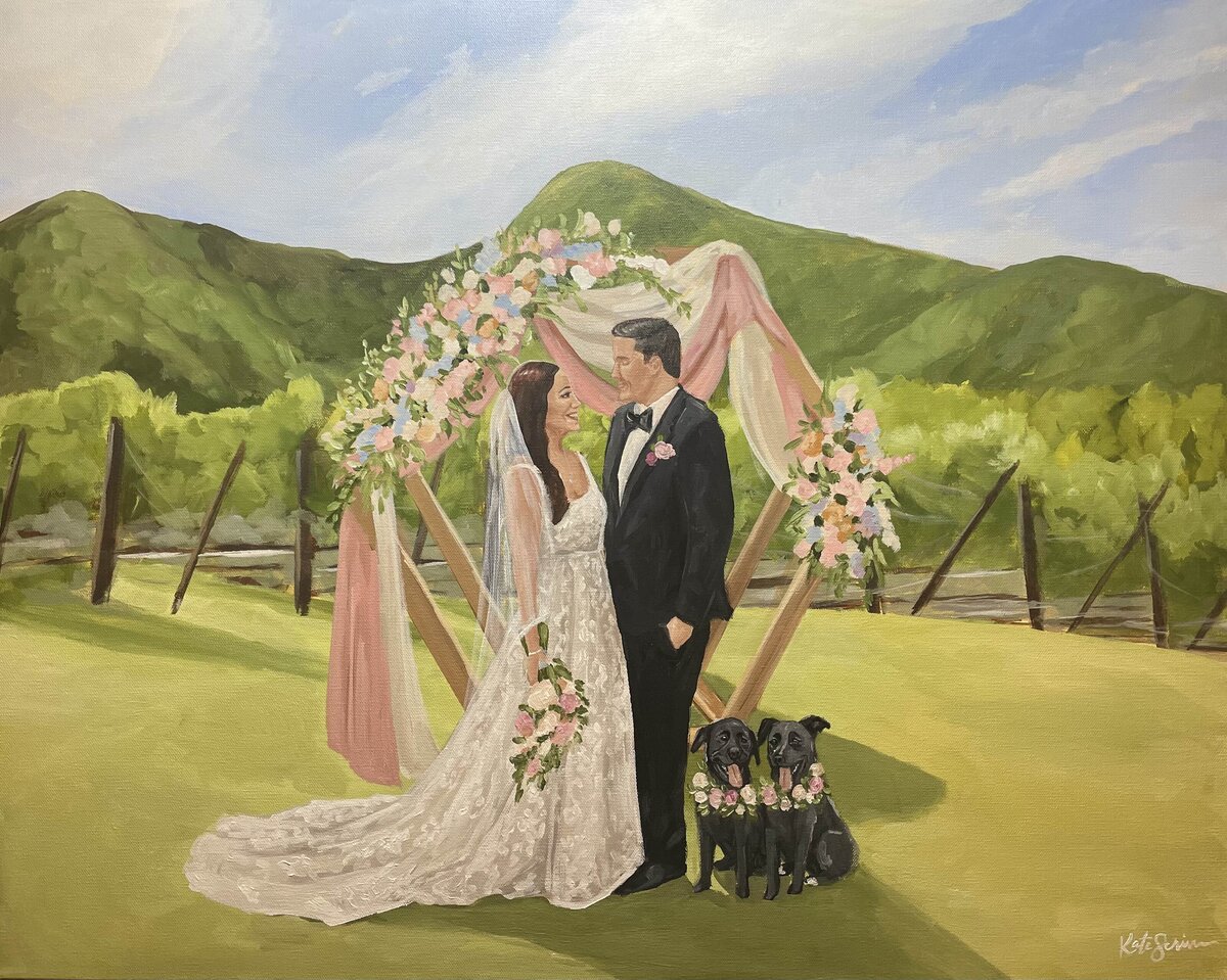 painting of bride and groom
