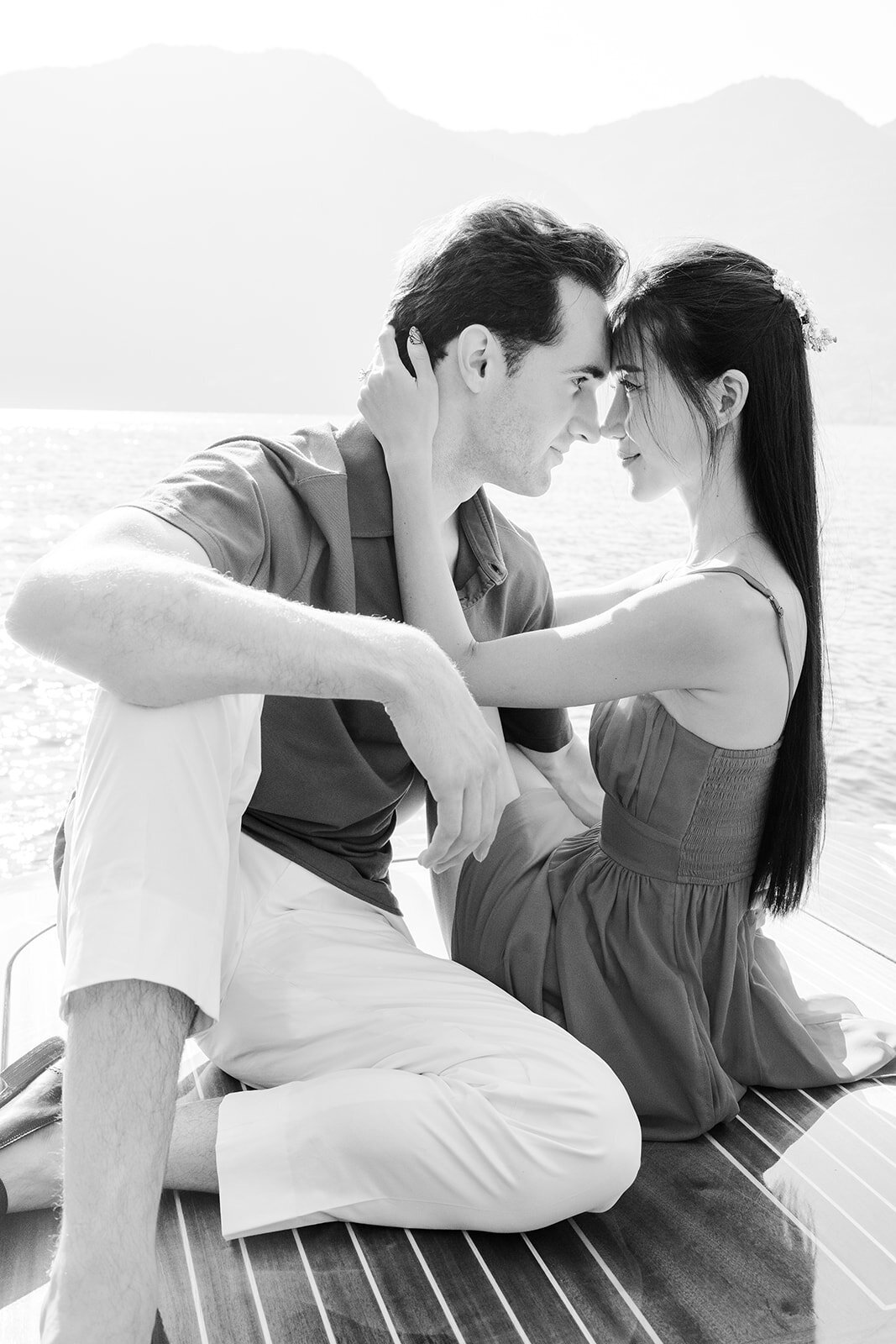 Boat ride engagement session on Lake Como in Italy photographed by Lake Como Photographer