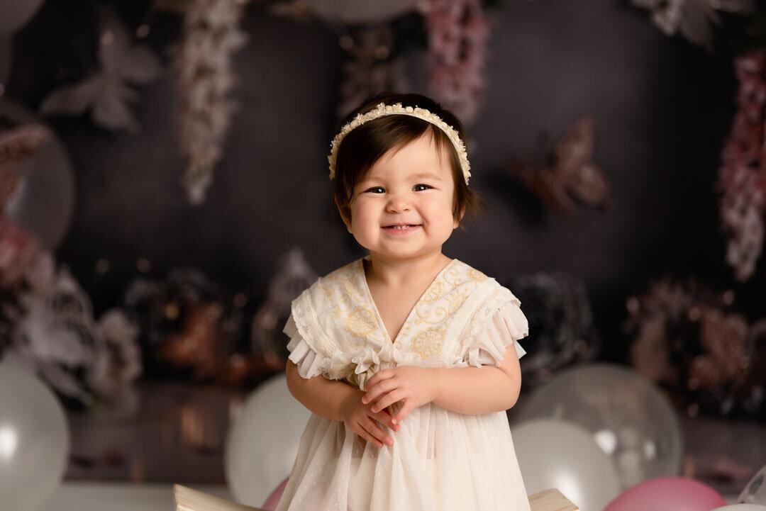 Children Milestone Photography Smiling with Balloons by For the Love Of Photography