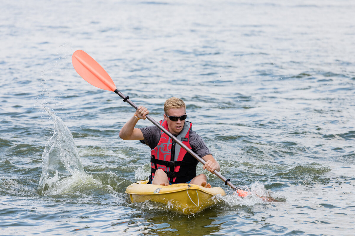 guy kayaking in a lake