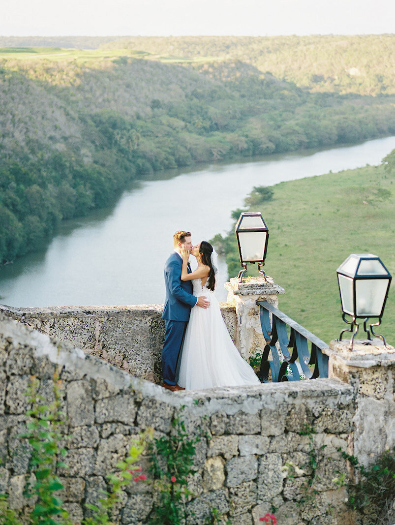 Bride and groom first look at their destination wedding