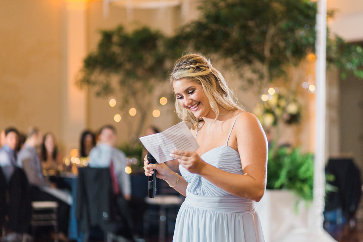 Maid of honor toast. Photo by luxury destination wedding photographer Rebecca Cerasani.