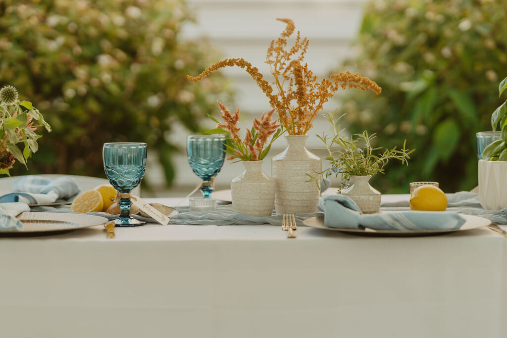 Dusty blue and lemon themed backyard wedding in Brick New Jersey