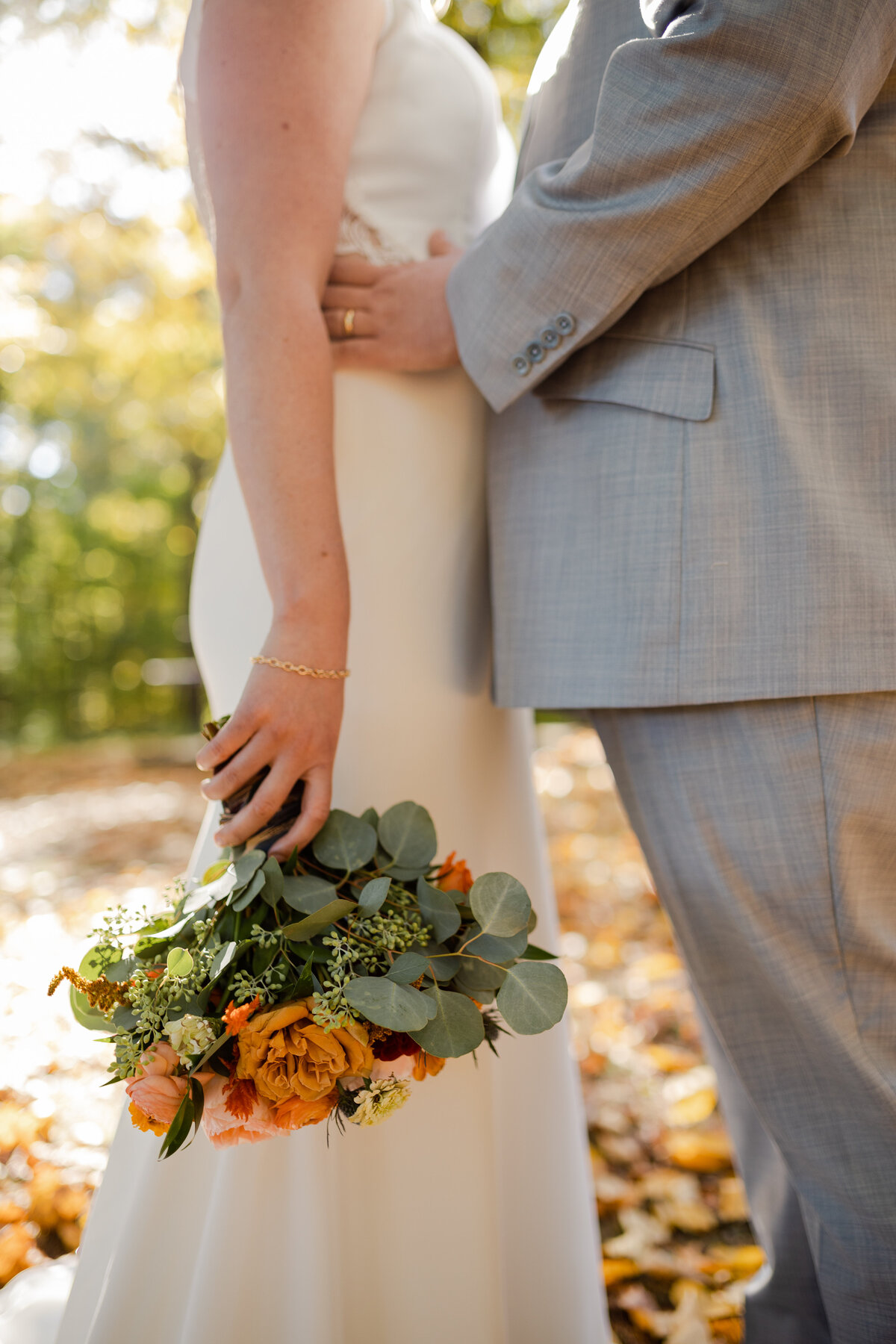 A detailed shot of a brides bouquet on her wedding day.