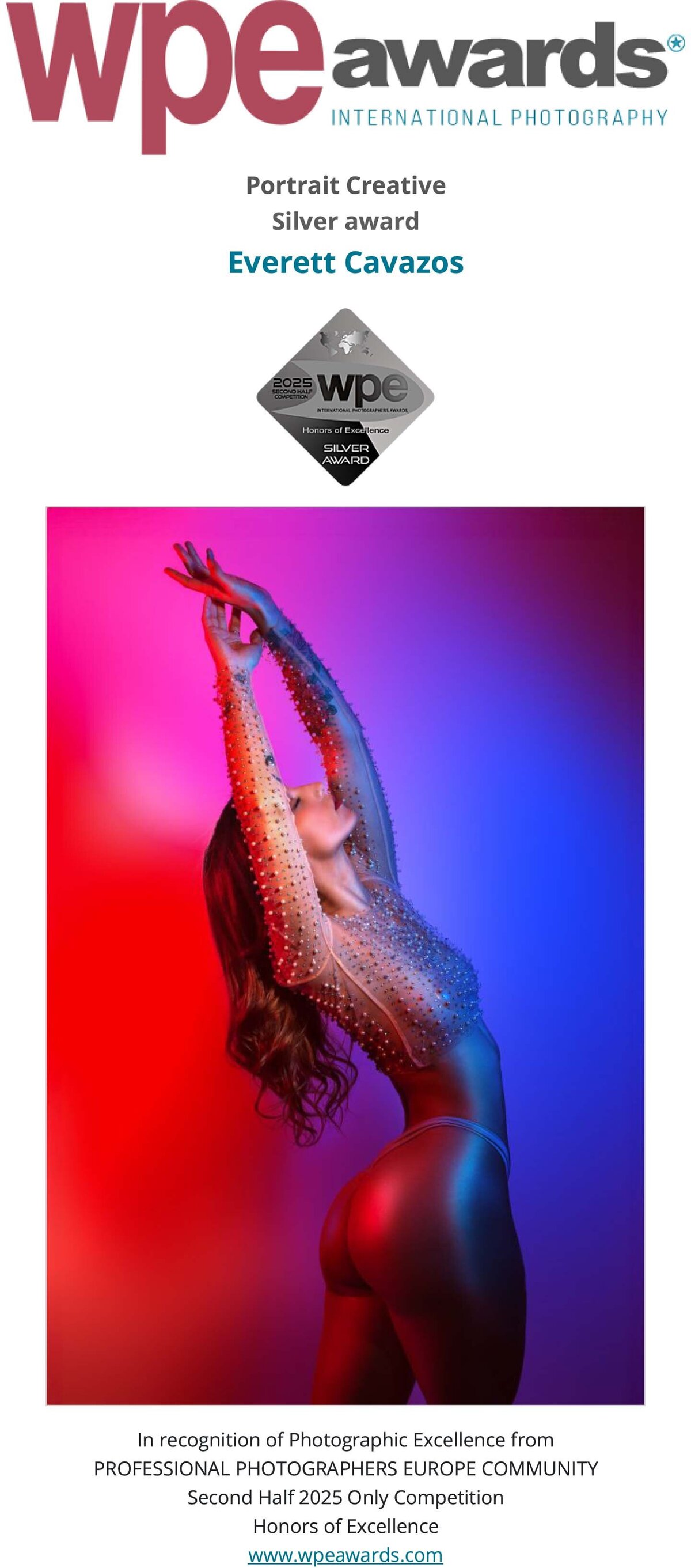 WPE - International Photographers Awards - Certificate delivered to Everett Cavazos-victoria