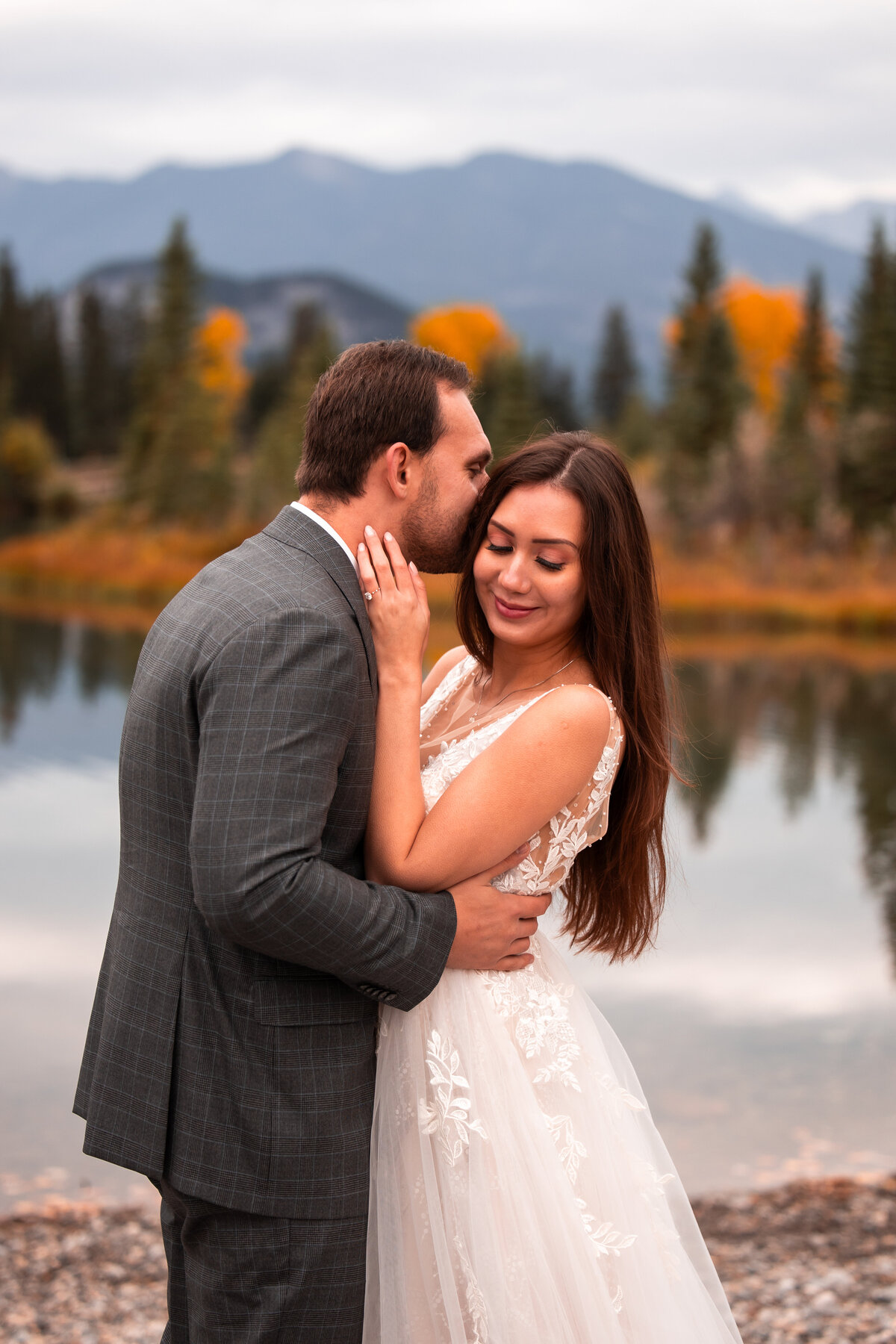 Couple on their wedding day in the Mountains of Yukon