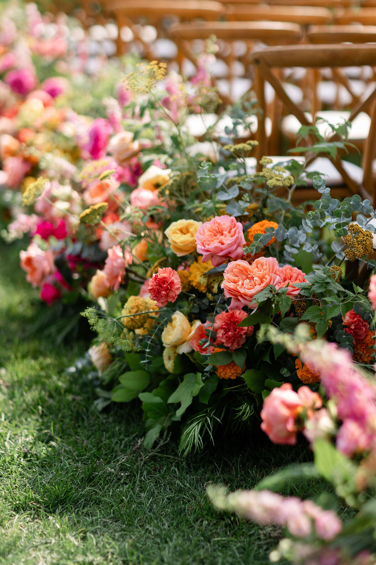 Colorful Vibrant Pink Yellow Orange Wedding Chuppah and Aisle Flowers - Flowerwell - Verve Event Co. - (1)
