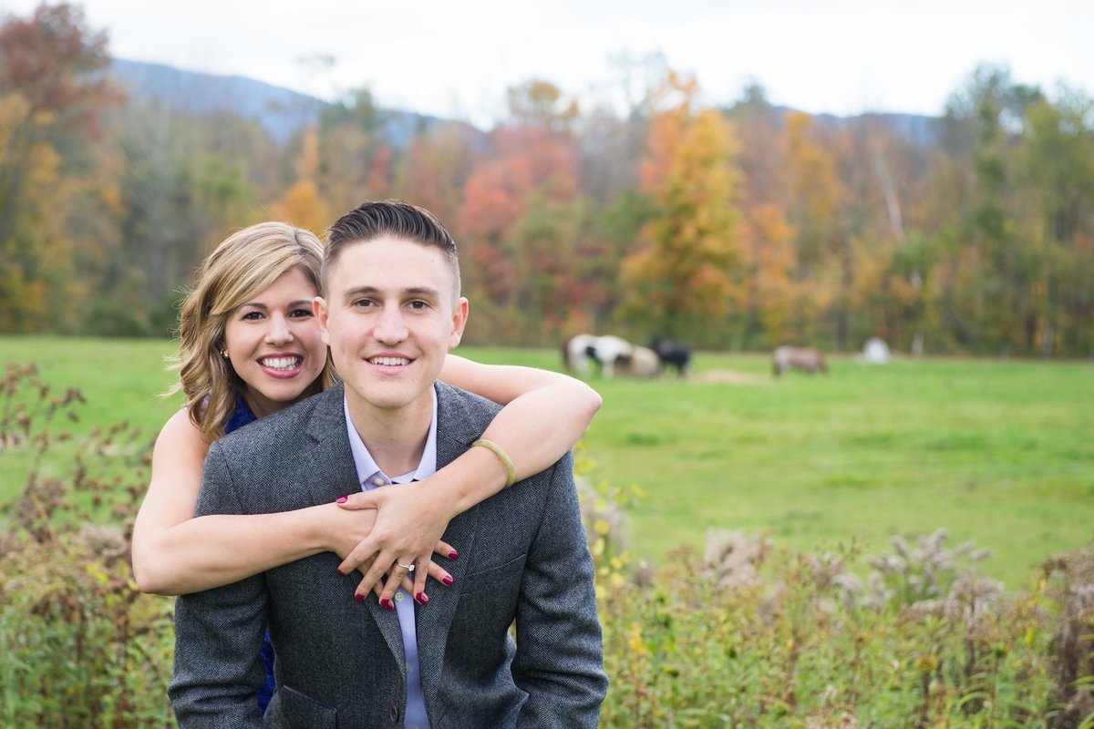 fun and relaxed engagement photos in Stowe Vermont