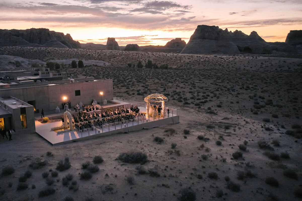 Drone shot of ceremony site at Amangiri Utah