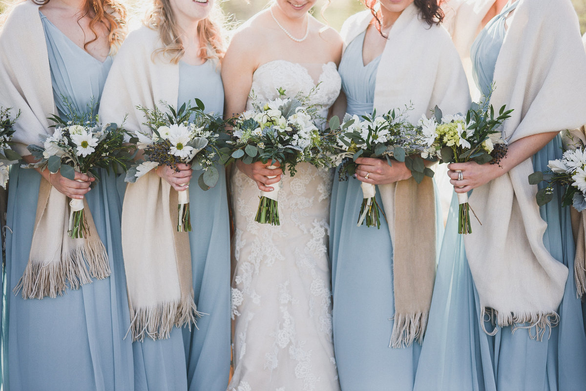 blue bridesmaids dresses with bride