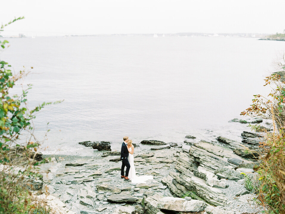romantic couple pics by the ocean at castle hill inn wedding in Newport in rhode island