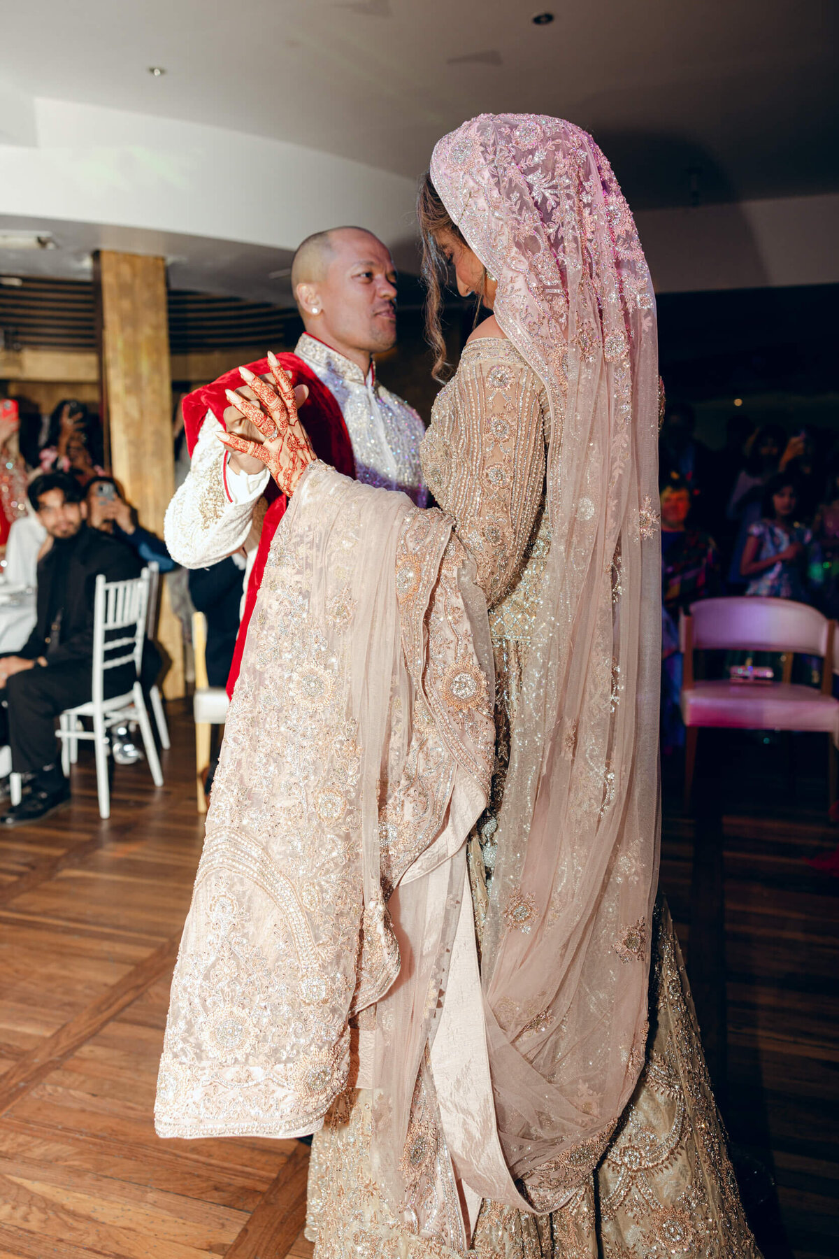 A wedding photo of the bride and grooms first dance in Dublin Ireland