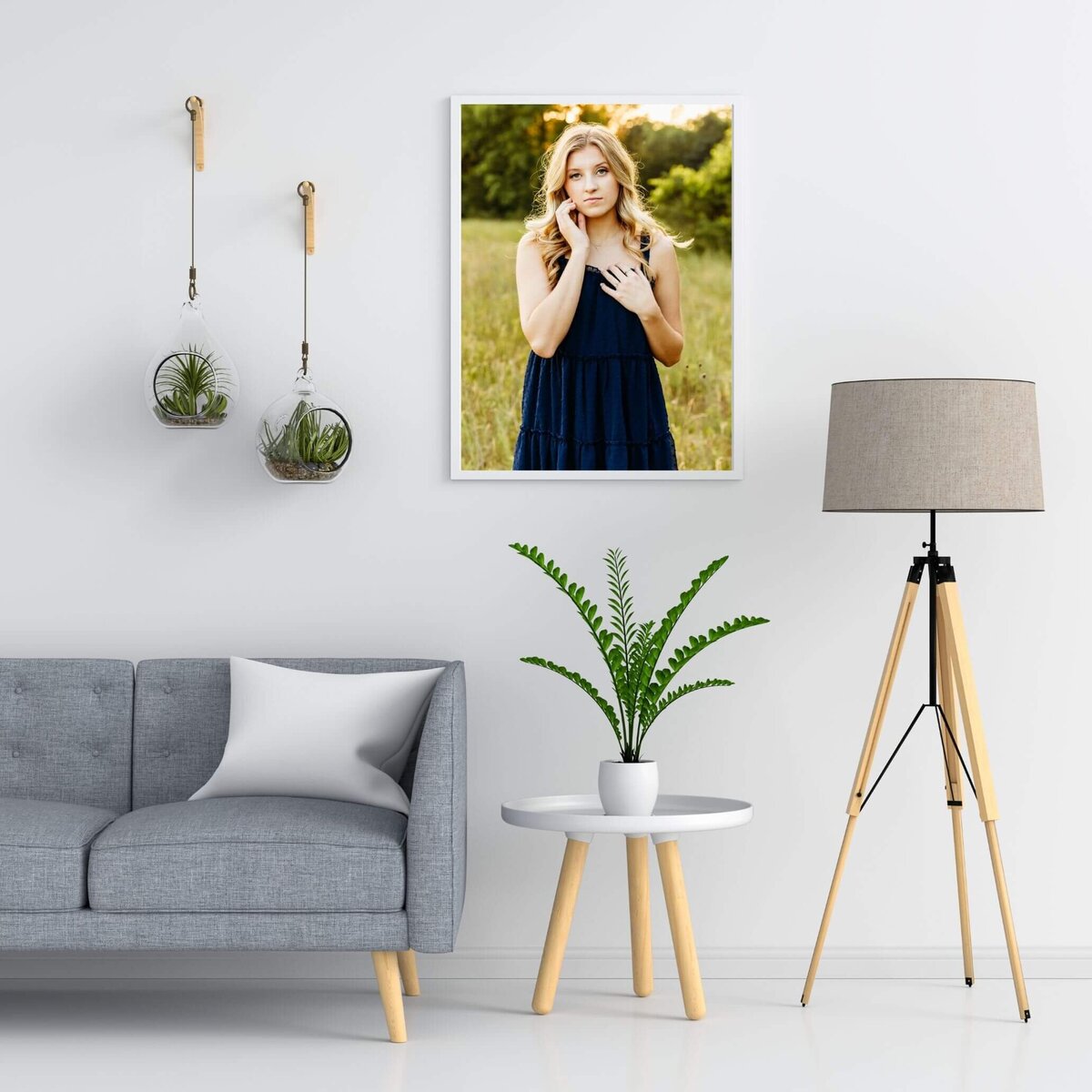 stunning portrait of a blonde senior girl from Green Bay hanging in a modern living room